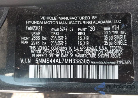 2021 Hyundai Santa Fe Limited z USA, uszkodzony, nr VIN 5NMS44AL7MH338305